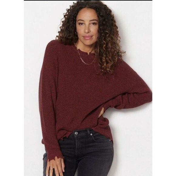 Pistola Distressed Cotton Crew Neck Pullover Sweater in Cherry Black Marl XL - Picture 2 of 11